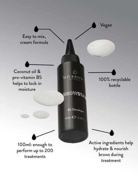 BrowStay 3% Developer BrowStay Hybrid BrowStay 3% Entwickler Unser veganer BrowStay 3 % Developer ist beim Färben Ihrer Behandlungen unverzichtbar und sorgt in Verbindung mit den BrowStay Hybrid Dyes für eine langanhaltende, individuelle Farbe für alle Ih