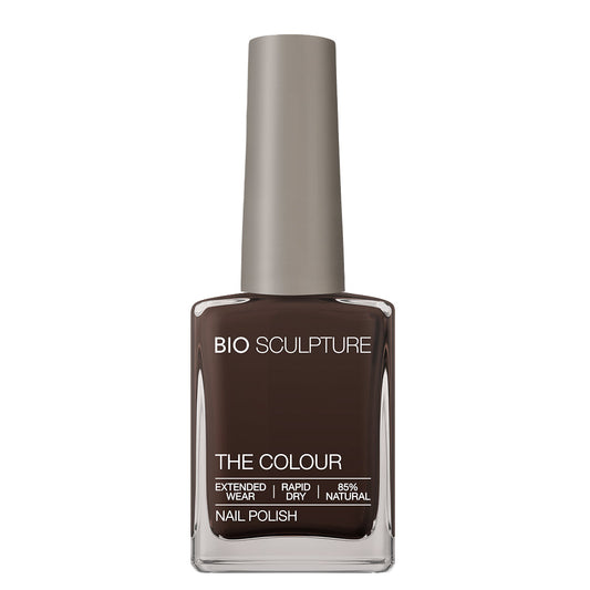 Decadent Cocoa Nail Polish – Bio Sculpture Produktflasche; Farbton ein tiefes, herbes Schokoladenbraun mit sanfter Wärme
